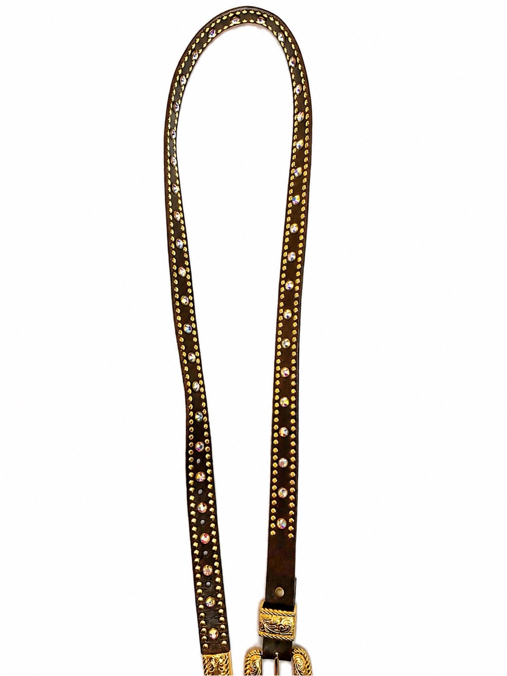 Nocona Western Belt XXL Genuine Leather Gold Studs Rhinestones Ornate Buckle - Picture 3 of 6